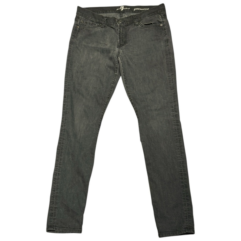 7 For All Mankind Gwenevere Black Skinny Jeans – Leopard Back Pocket – Size 28
